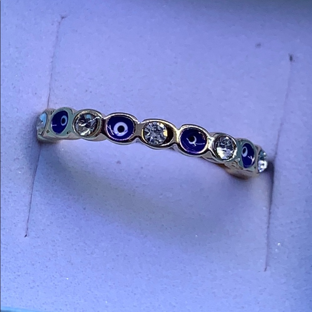 Blue eye of God Evil eye protector gold ring